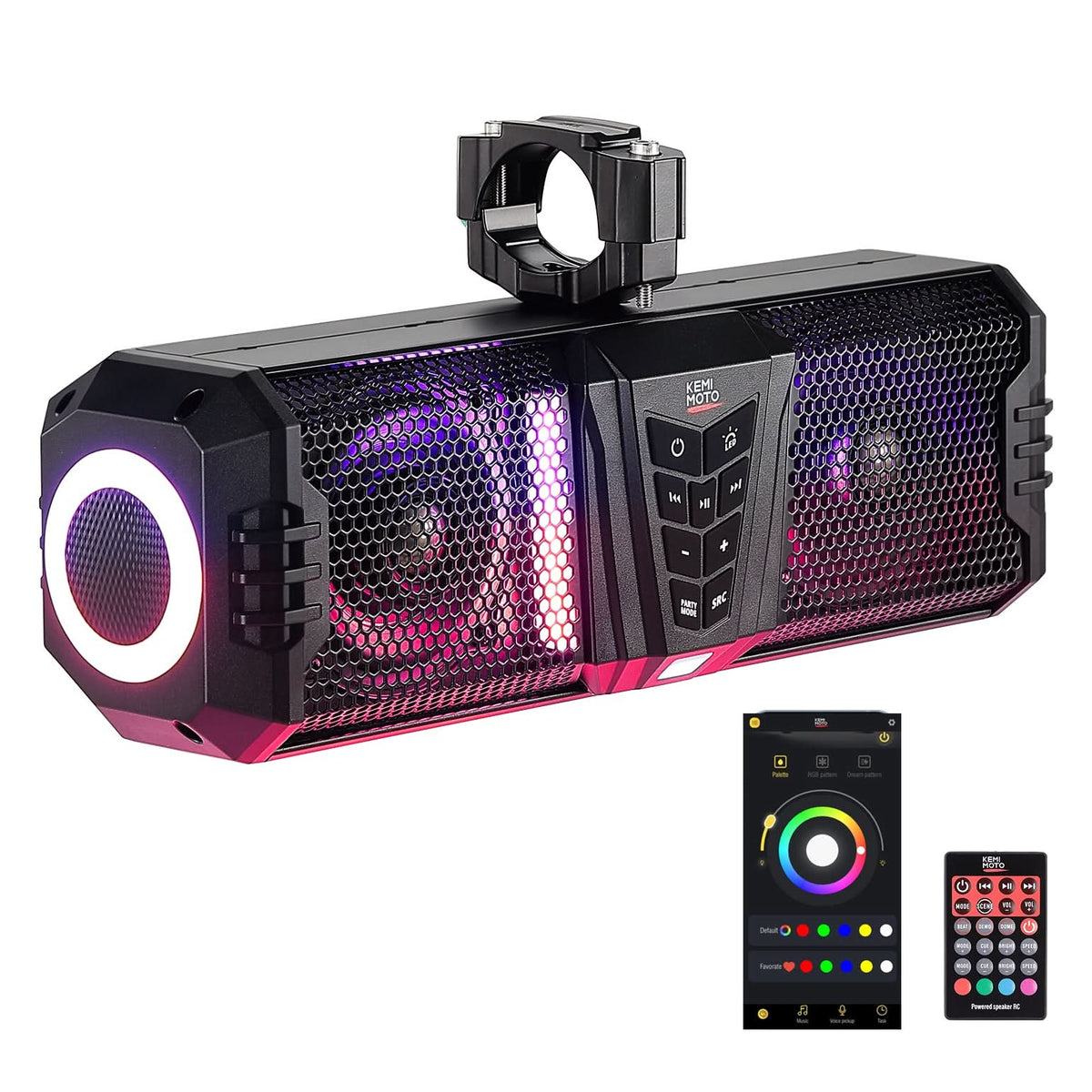 Midnight 40 Gen1.5 Metal 16" Bluetooth Sound Bar –2026 Compact RGB UTV Speaker for Golf Cart, ATV, Polaris RZR