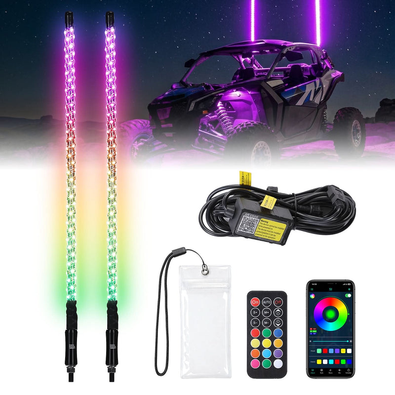UTV/ATV Universal 3FT RGB Spiral LED Whip Lights (2PCS)
