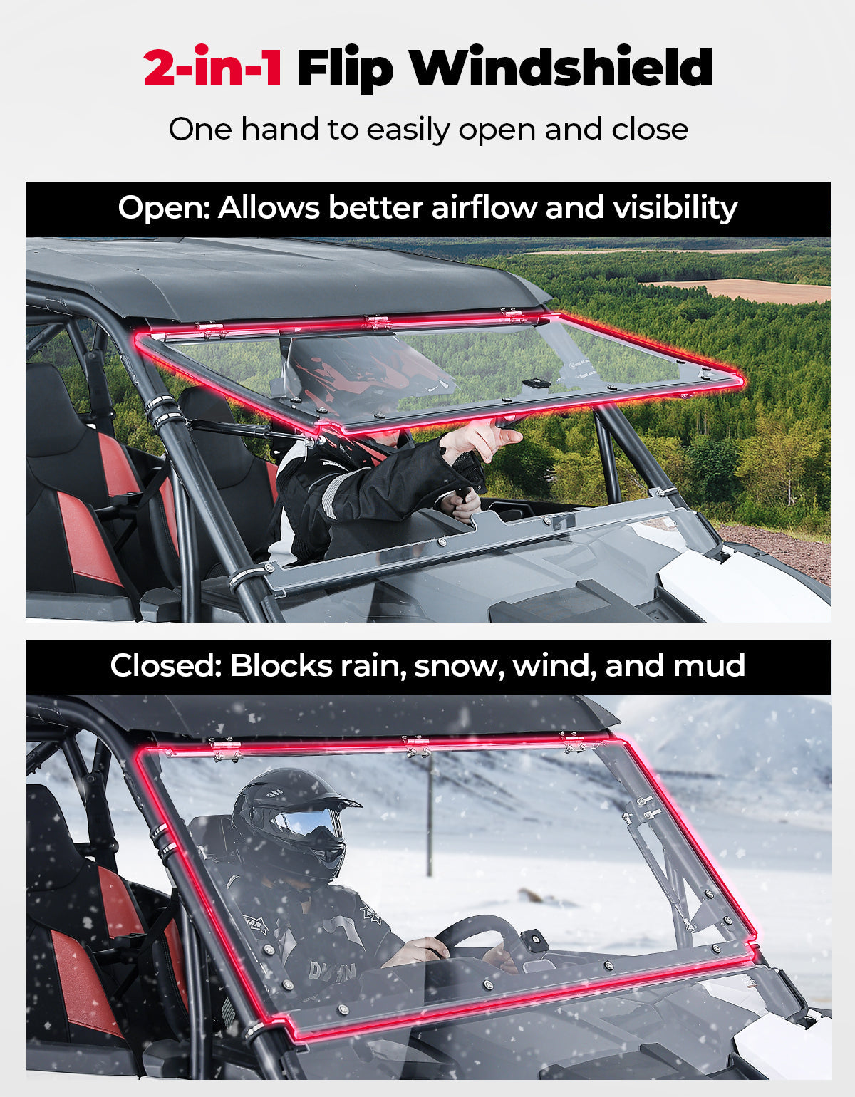 Full Flip Split Windshield Window for Polaris RZR XP 1000 / XP 4 1000 2024-2026