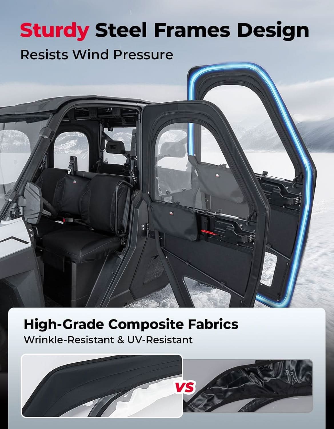 UTV Doors With Steel Frame for Polaris Ranger CREW XP 1000 2019-2026
