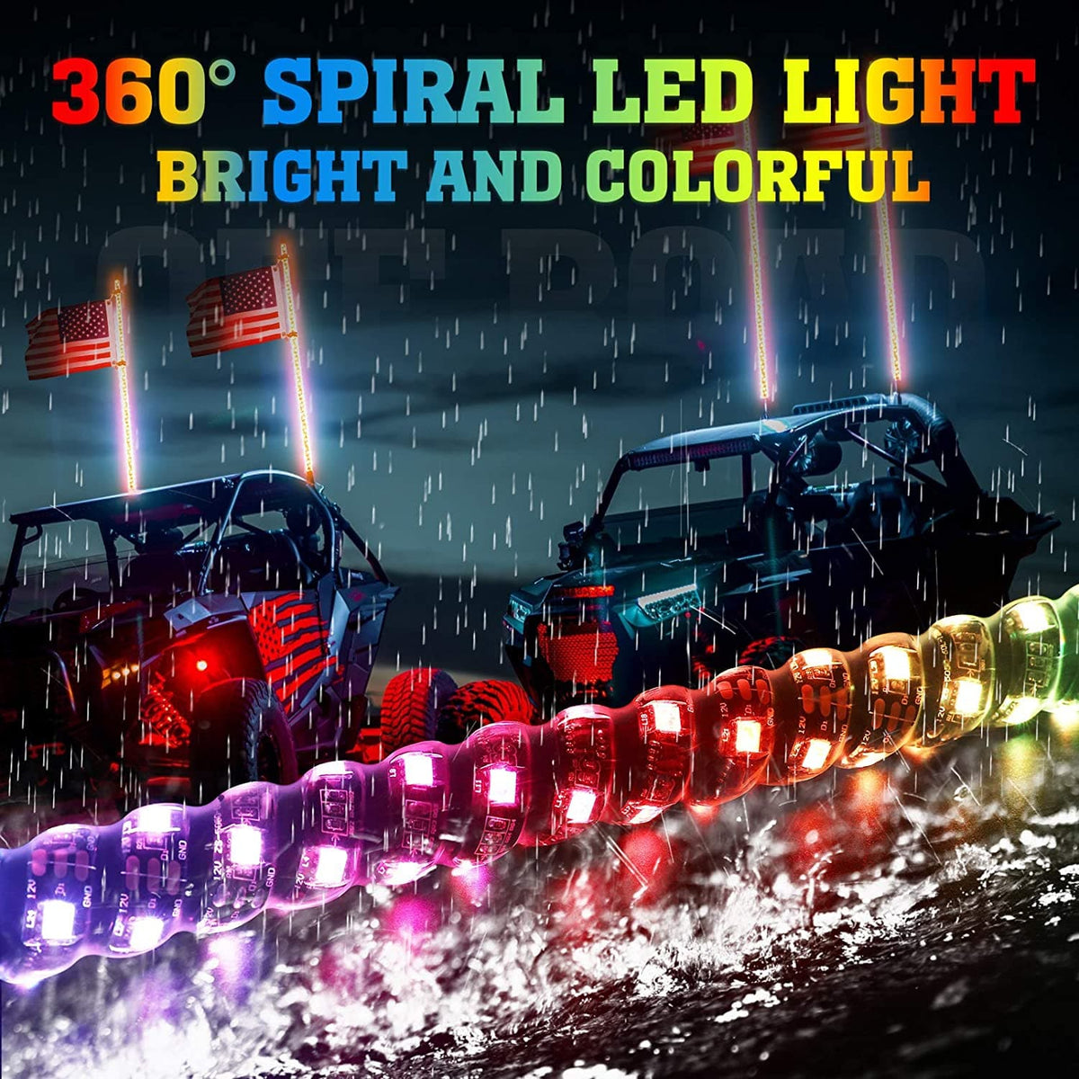2PCS UTV Spiral Whip Lights with Spring Bases