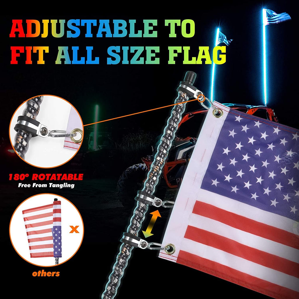 2PCS Whip Light w/RF, APP Control & Flag mount & 12V Switch On-off