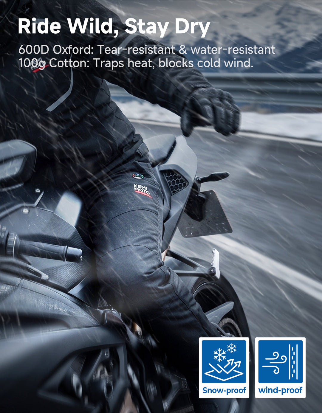 Full-Leg Quick-Off CE Armor Windproof Heated Motorcycle Overpants