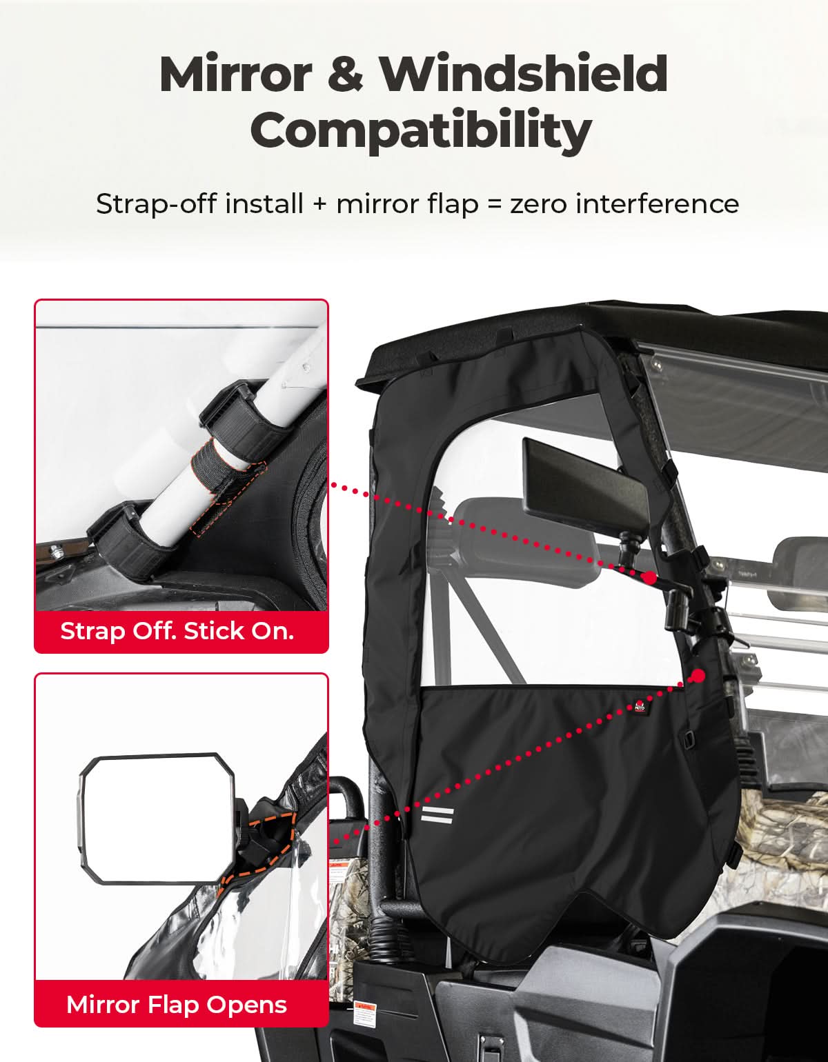 UTV Soft Doors for Hisun, Coleman, Axis, Massimo 500/700 – Waterproof Windproof Cab Enclosure