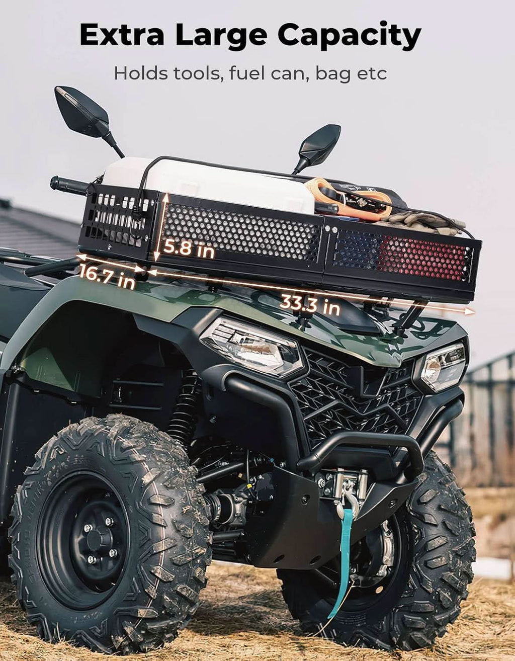 ATV Front Cargo Basket with Steel Mesh Surface for Kawasaki, Universal for Golf Cart Tractor