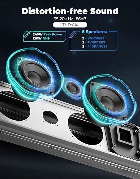 KEMIMOTO Midnight S80 Gen1.0 32" Aluminum 6-Speaker RGB Soundbar Silver