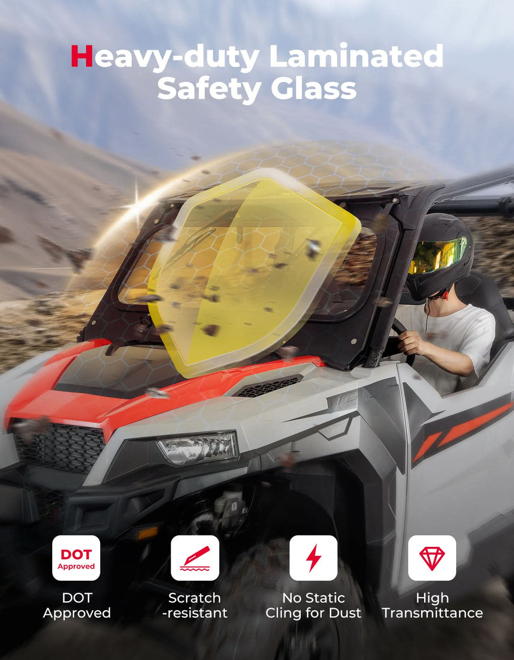 UTV Glass Windshield Front Windshield for Polaris General 1000, XP 1000, 4 1000 2016-2026