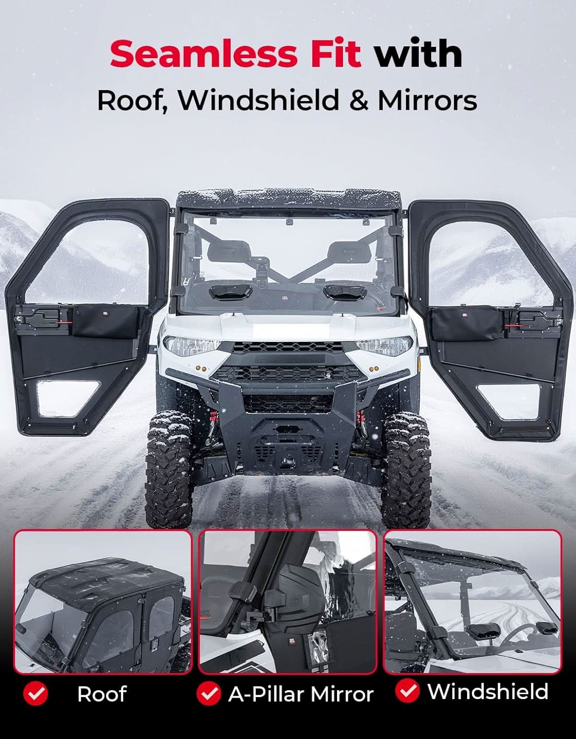 UTV Doors With Steel Frame for Polaris Ranger CREW XP 1000 2019-2026