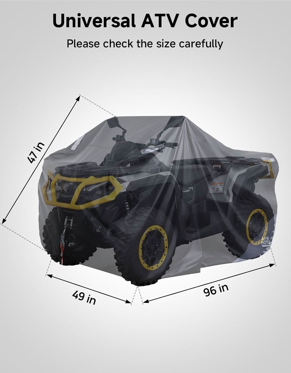 Universal ATV Cover for 4 Wheeler, Quad Cover for Can-Am Outlander 850/650, Polaris Sportsman 570/1000, CFMOTO, Kawasaki (96"x49"x47")