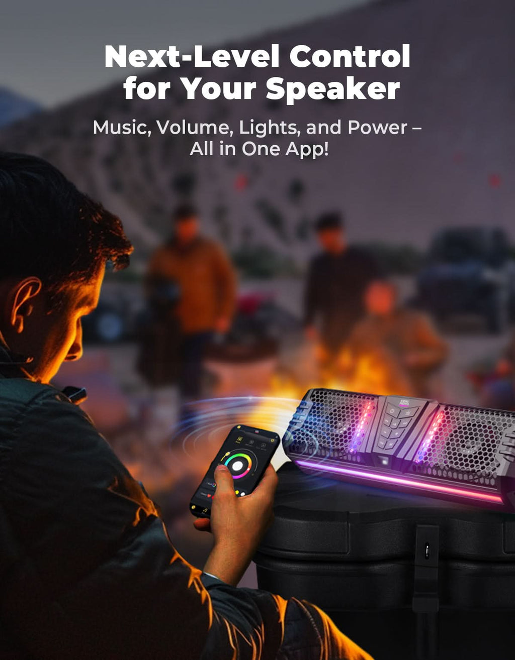 Midnight 40 Gen1.5 Metal 16" Bluetooth Sound Bar –2026 Compact RGB UTV Speaker for Golf Cart, ATV, Polaris RZR