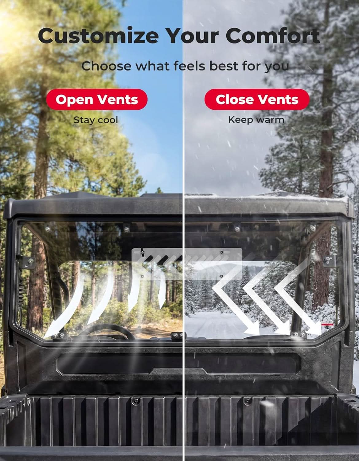 UTV Rear Windshield with Vents For Kawasaki Ridge