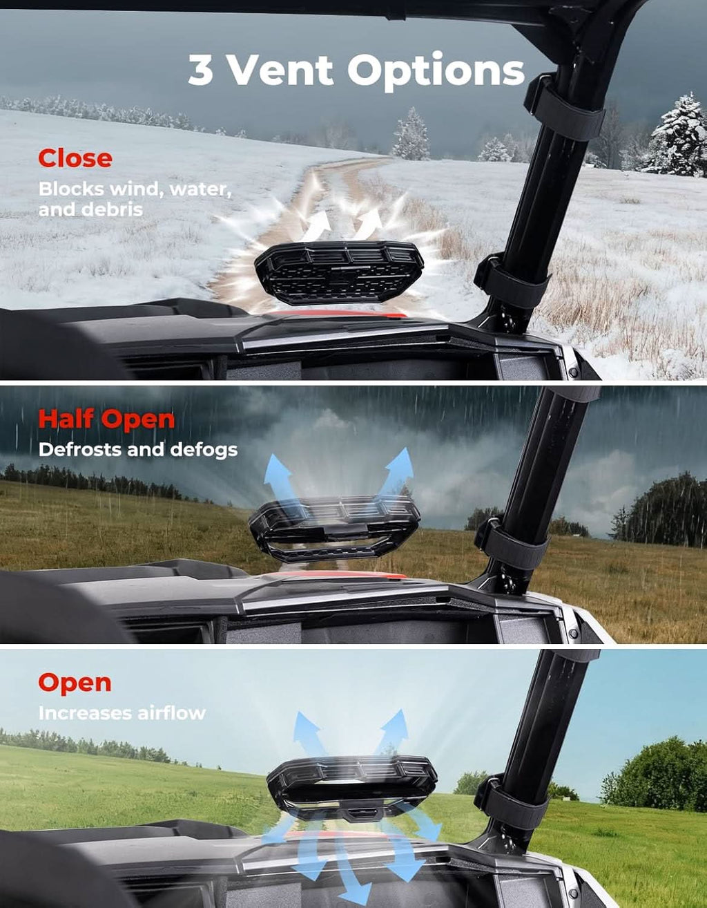 Vented Front Full Windshield for Polaris General 1000 / 4 1000 / XP 1000 / XP 4 1000 (2016-2026)