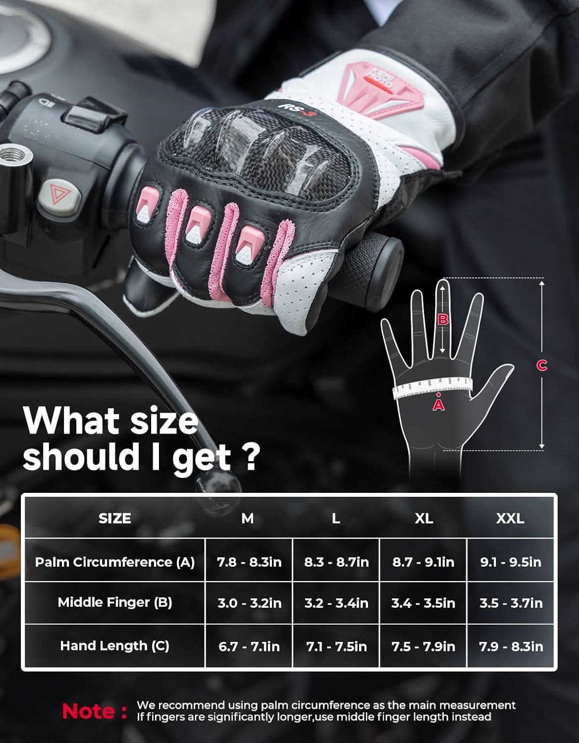 Leather Motorcycle Gloves for Women with Touchscreen