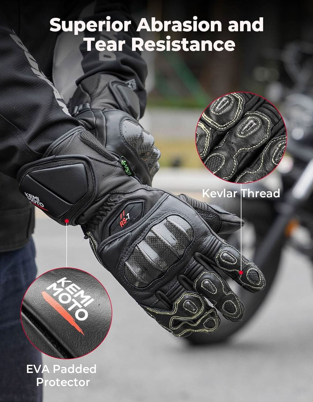 Leather Motorcycle Gloves with Kevlar & Carbon Fiber Protection