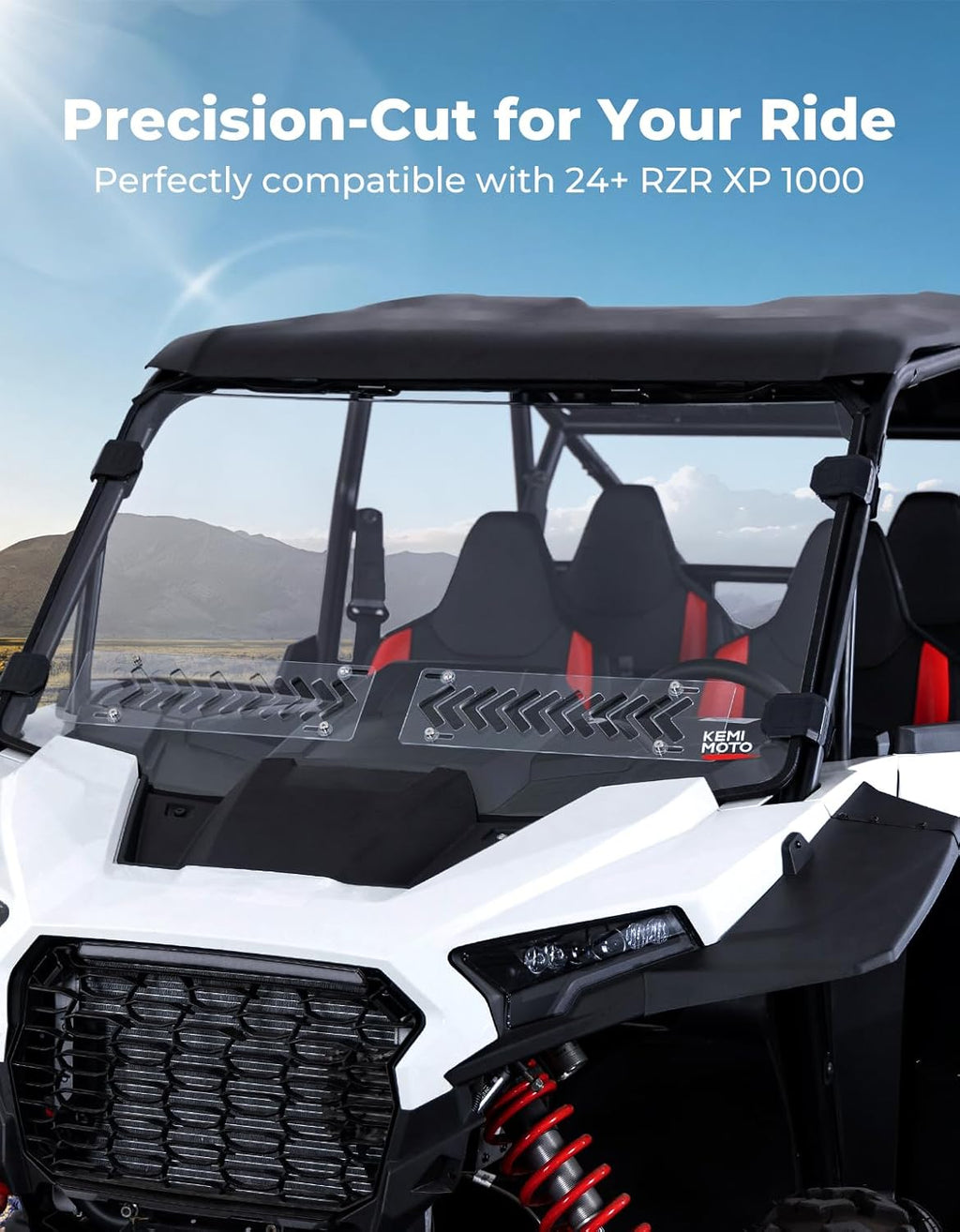 2-IN-1 Vented Windshield Pre-Installed Rubber Strip for 2024-2026 Polaris RZR XP 1000 / RZR XP 4 1000