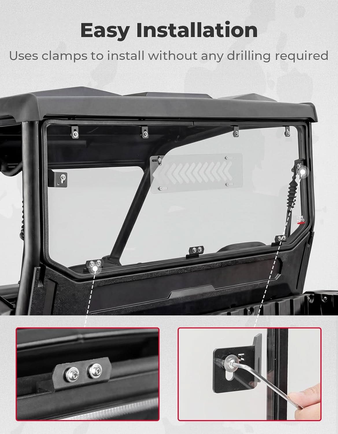 UTV Rear Windshield with Vents For Kawasaki Ridge