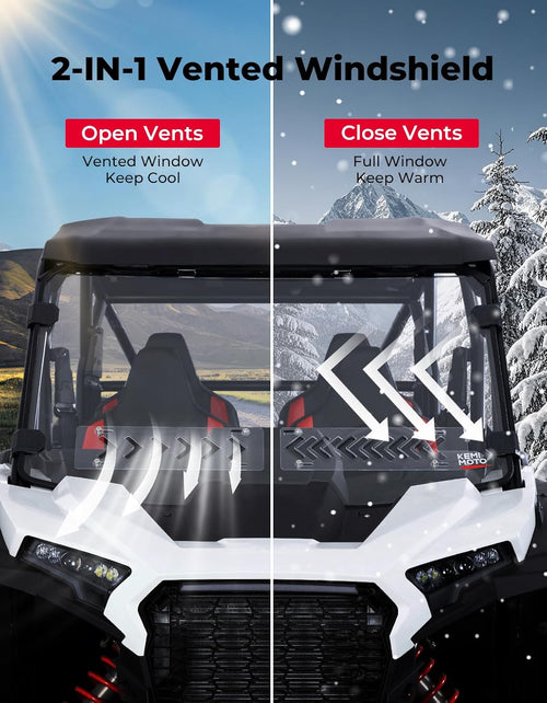 2-IN-1 Vented Windshield Pre-Installed Rubber Strip for Polaris RZR XP 1000 / RZR XP 4 1000 2024-2026