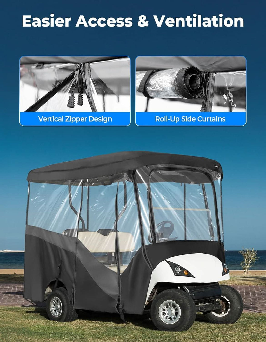 Waterproof Driving Enclosure with Clear PVC Windshield For Golf Cart