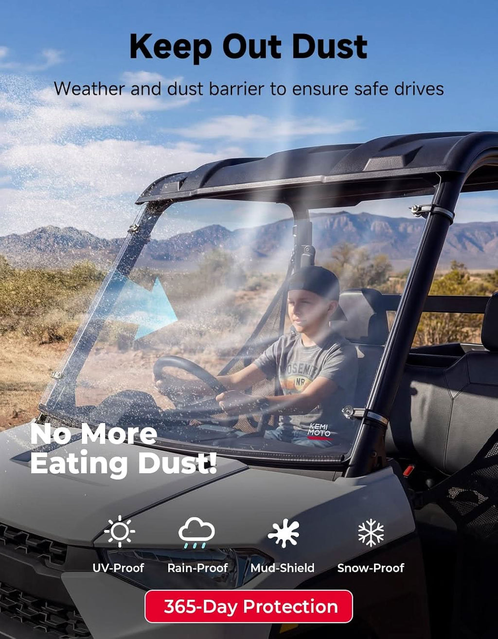 UTV Front Windshield Scratch-Resistant for Polaris Ranger 150 EFI Youth 2018+