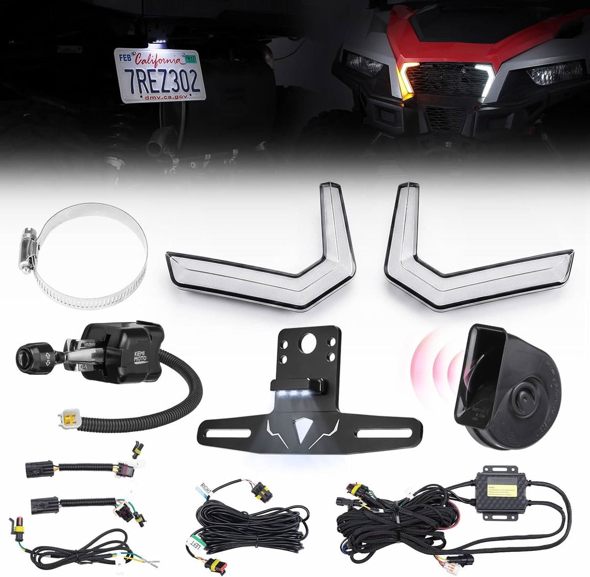 UTV Turn Signal Kit with Horn & License Plate Holder for Polaris General 1000/ XP 1000 2016-2026