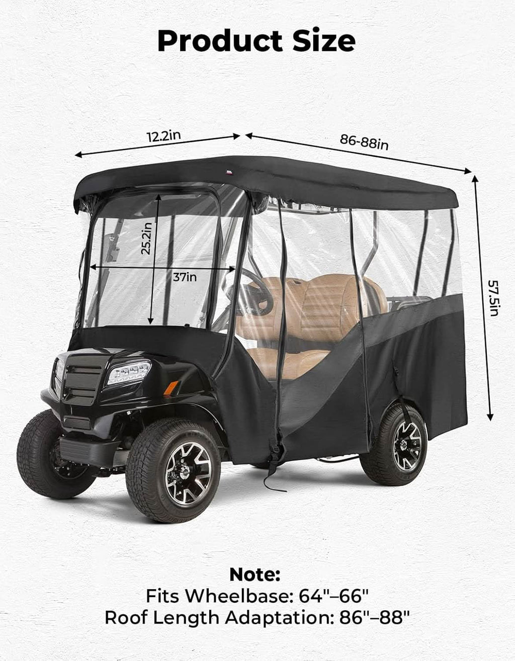 Waterproof Driving Enclosure with Clear PVC Windshield For Golf Cart