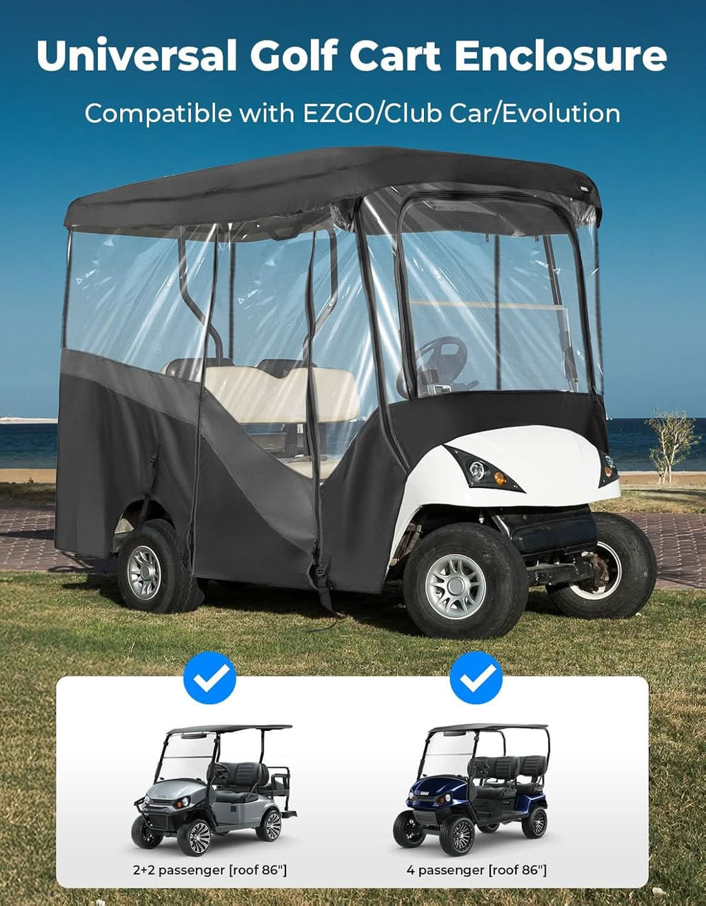 Waterproof Driving Enclosure with Clear PVC Windshield For Golf Cart