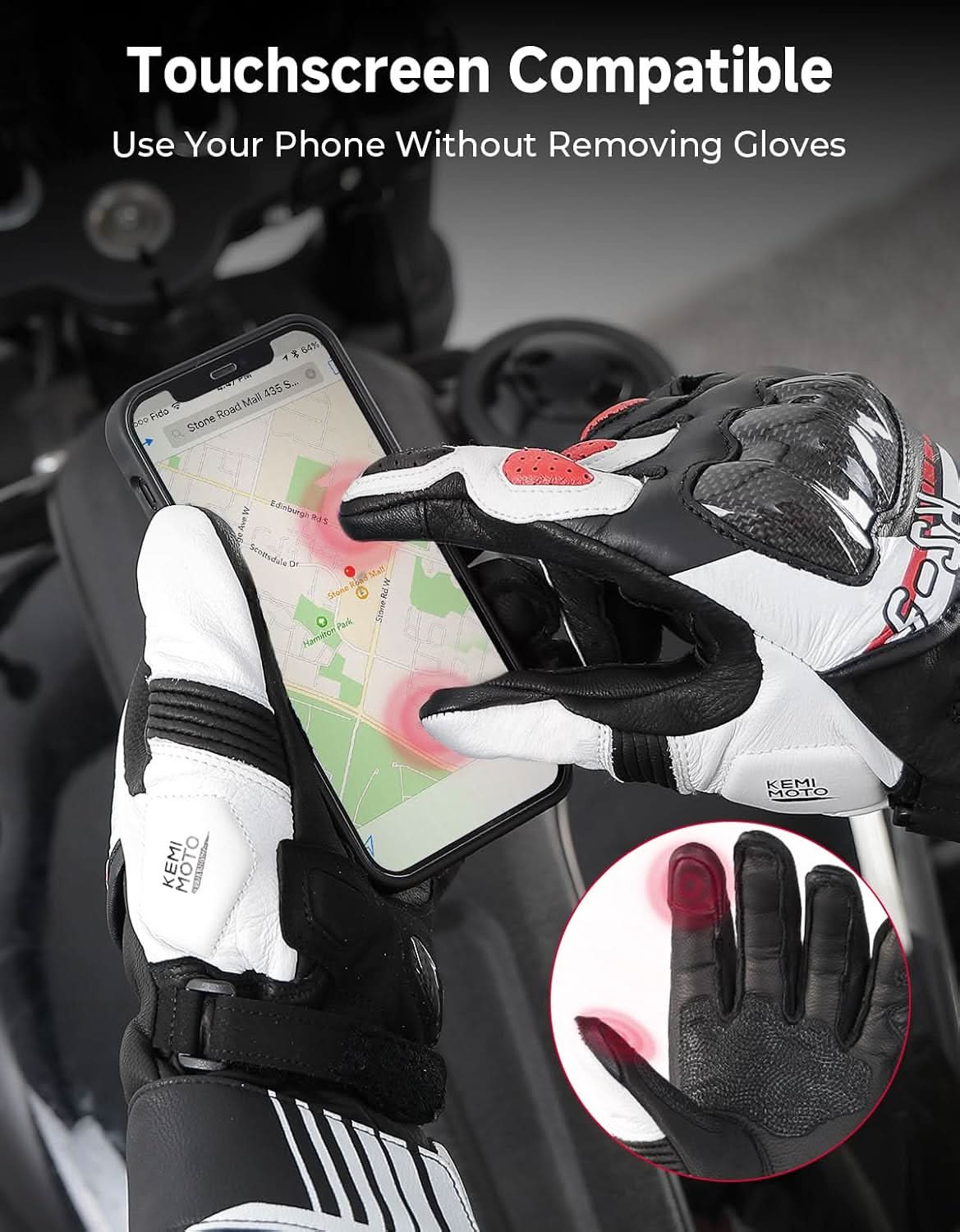 Leather Motorcycle Gloves for Men with Touchscreen