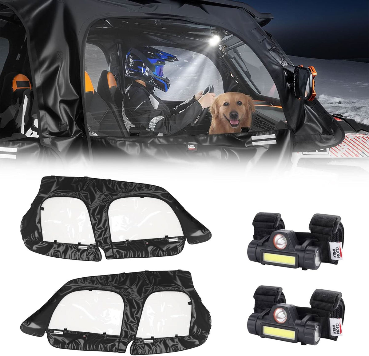 Upper Doors Cab Enclosure with 2 Dome Lights for Polaris RZR XP 4 1000 2014-2023