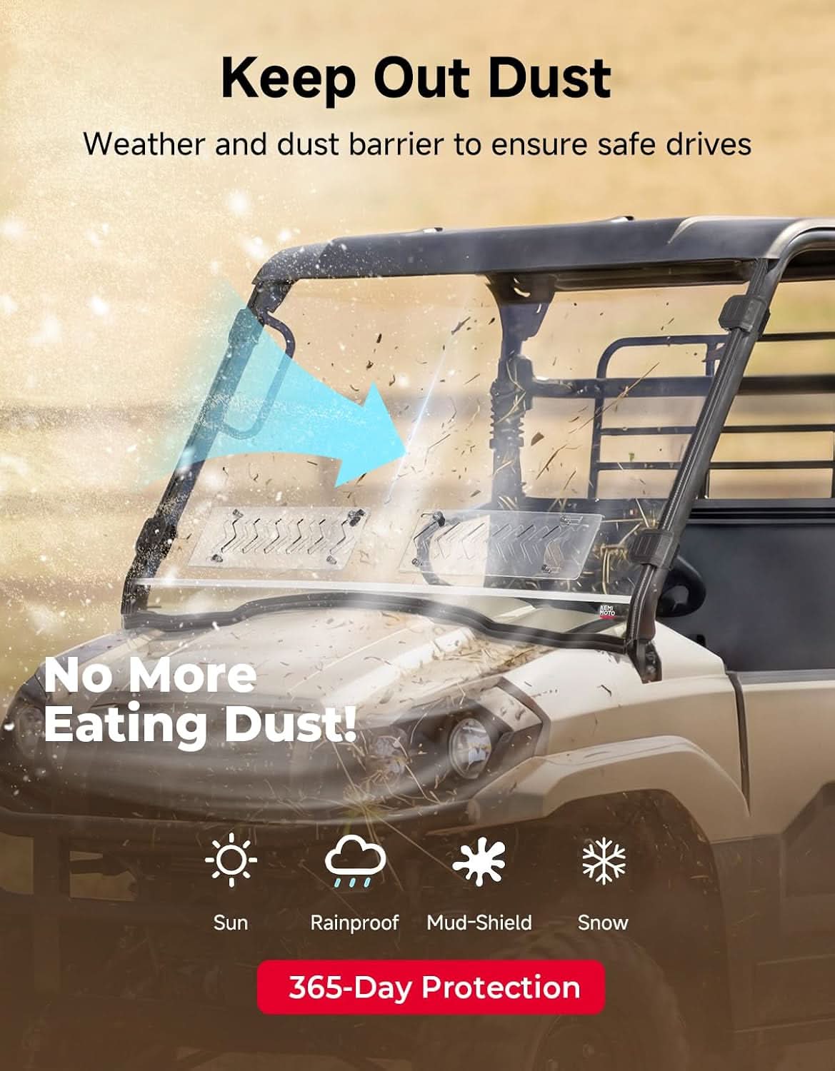 UTV Vented Front Windshield For Kawasaki Mule PRO-MX