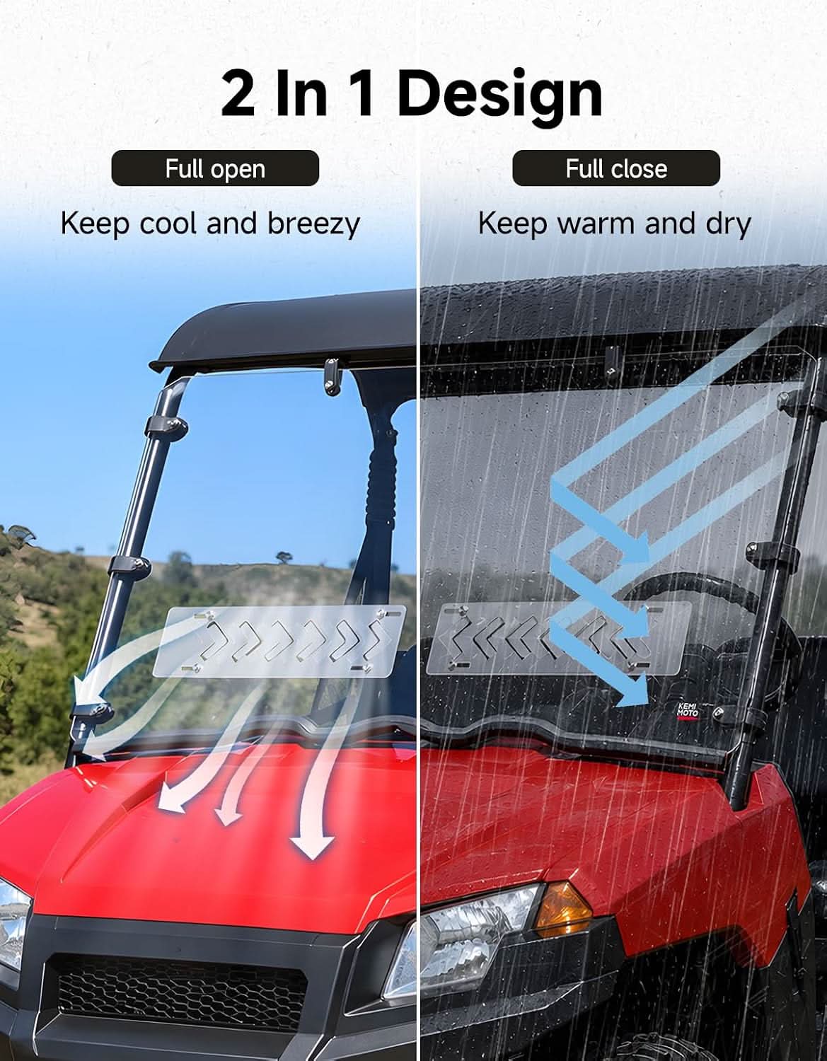 Front Vented Windshield, Hard-Coated Scratch-Resistant for Polaris Ranger Midsize 400 2010-2014