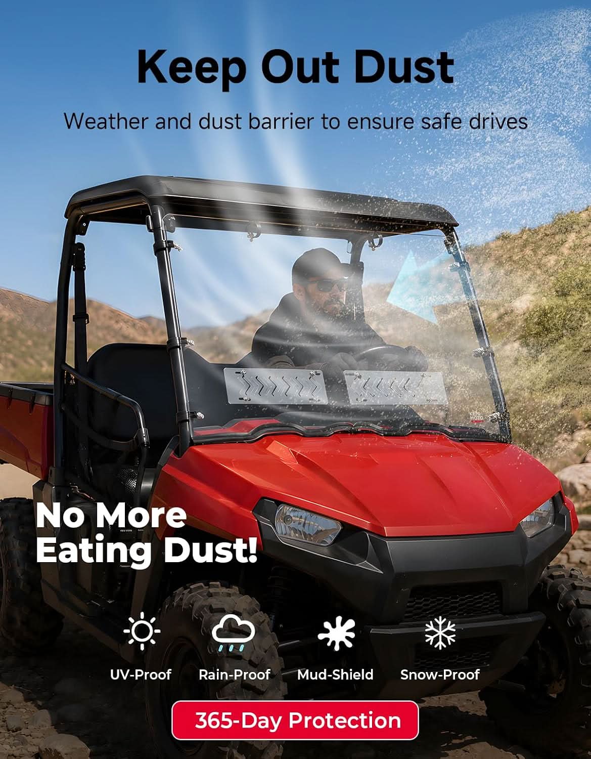 Front Vented Windshield, Hard-Coated Scratch-Resistant for Polaris Ranger Midsize 400 2010-2014