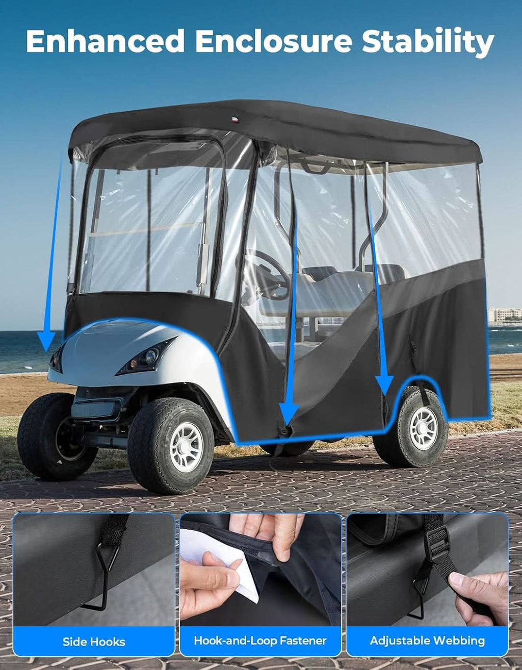Waterproof Driving Enclosure with Clear PVC Windshield For Golf Cart