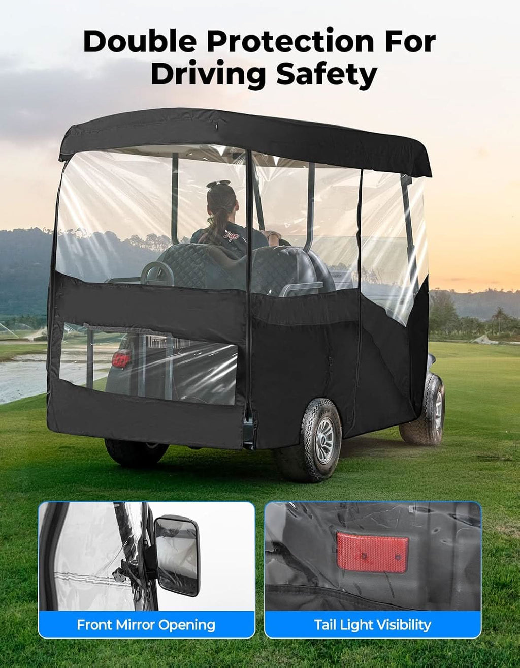 Waterproof Driving Enclosure with Clear PVC Windshield For Golf Cart