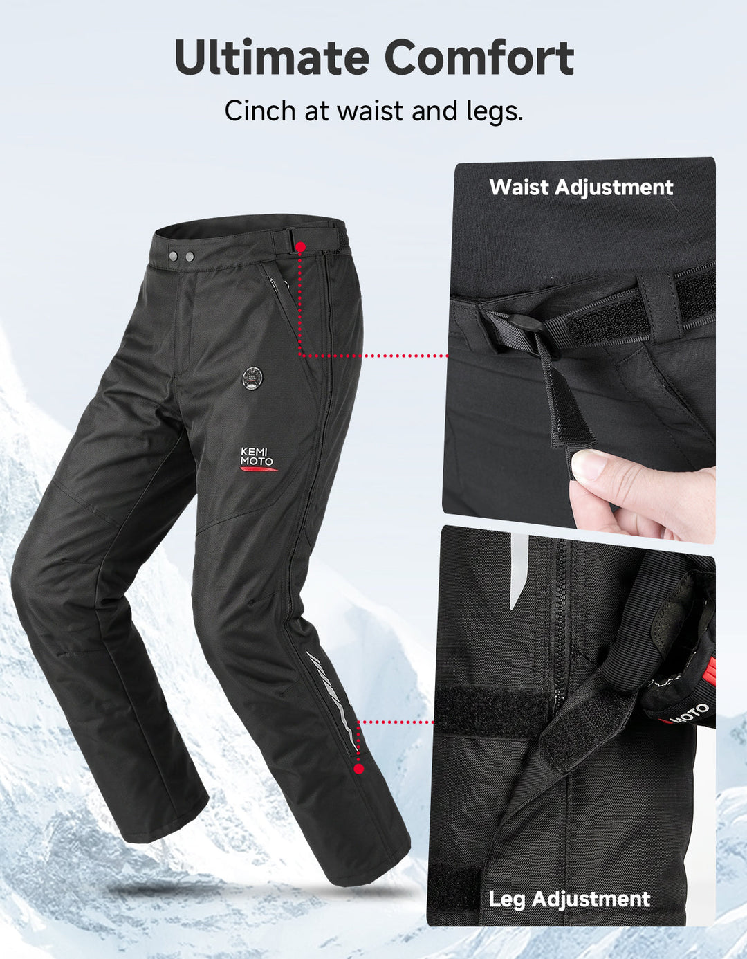 Full-Leg Quick-Off CE Armor Windproof Heated Motorcycle Overpants
