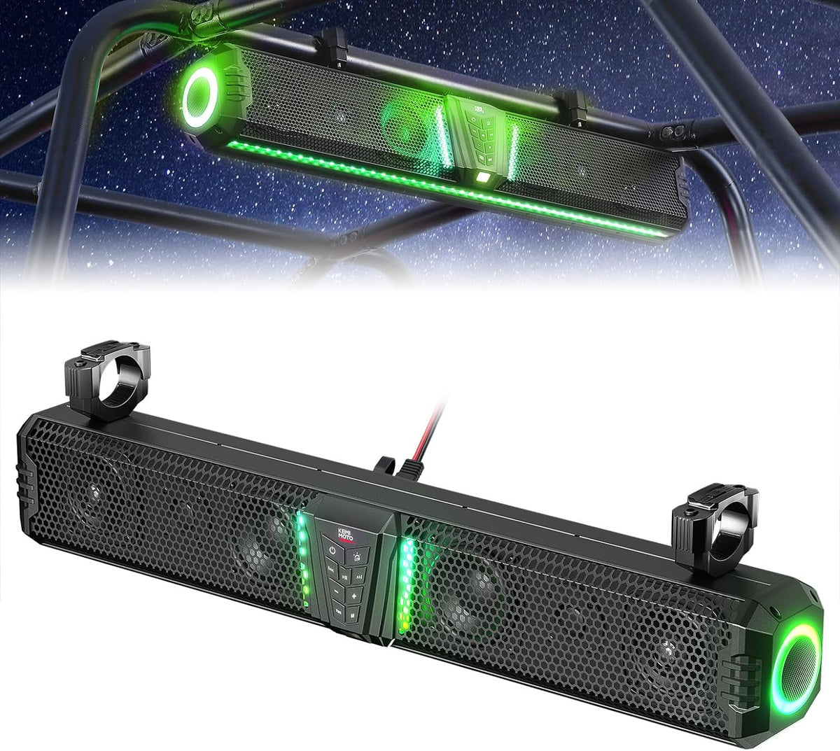 KEMIMOTO Midnight Gen1.5 Metal Sound Bar for Boats with 1”-2” Roll Bar