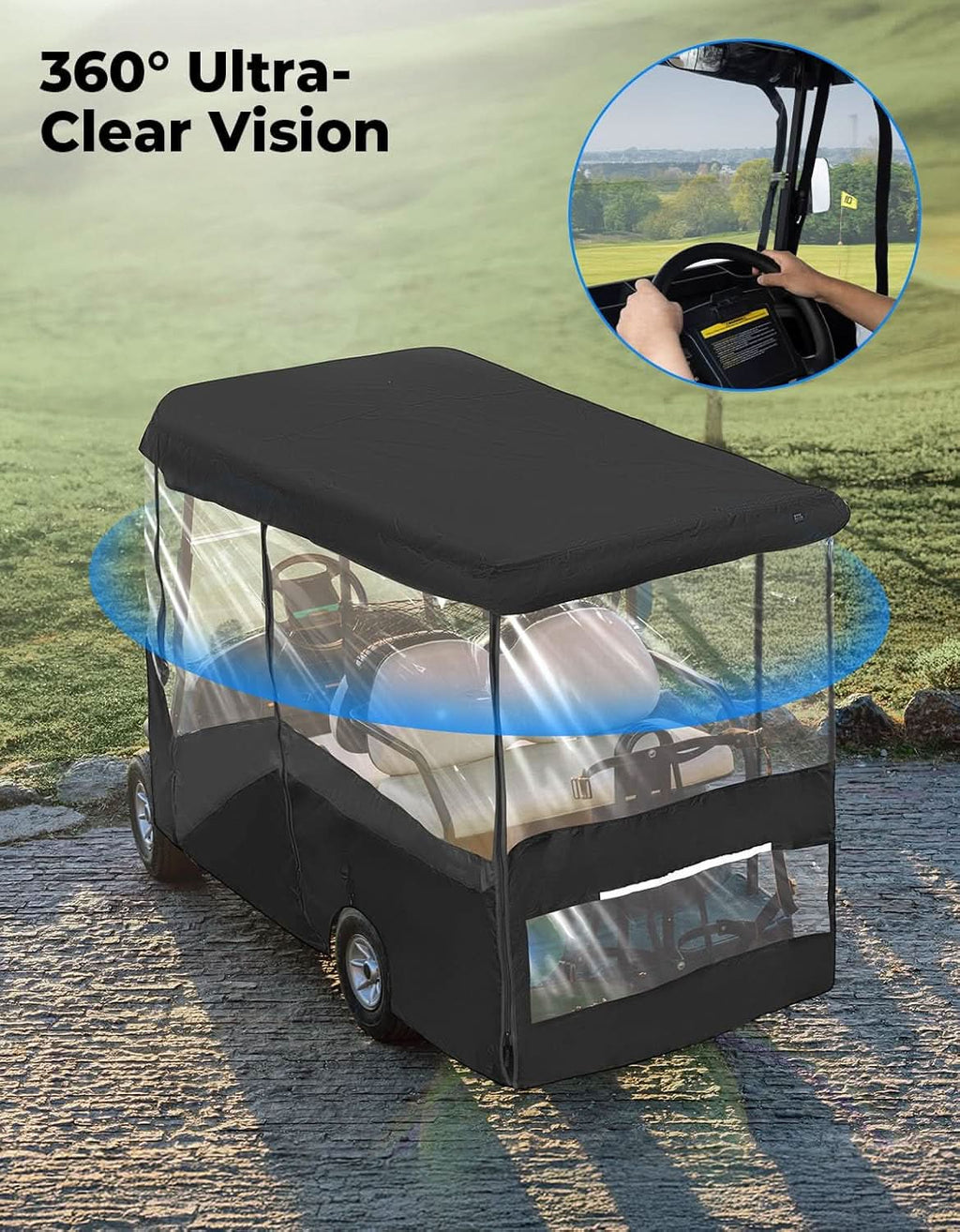 Waterproof Driving Enclosure with Clear PVC Windshield For Golf Cart