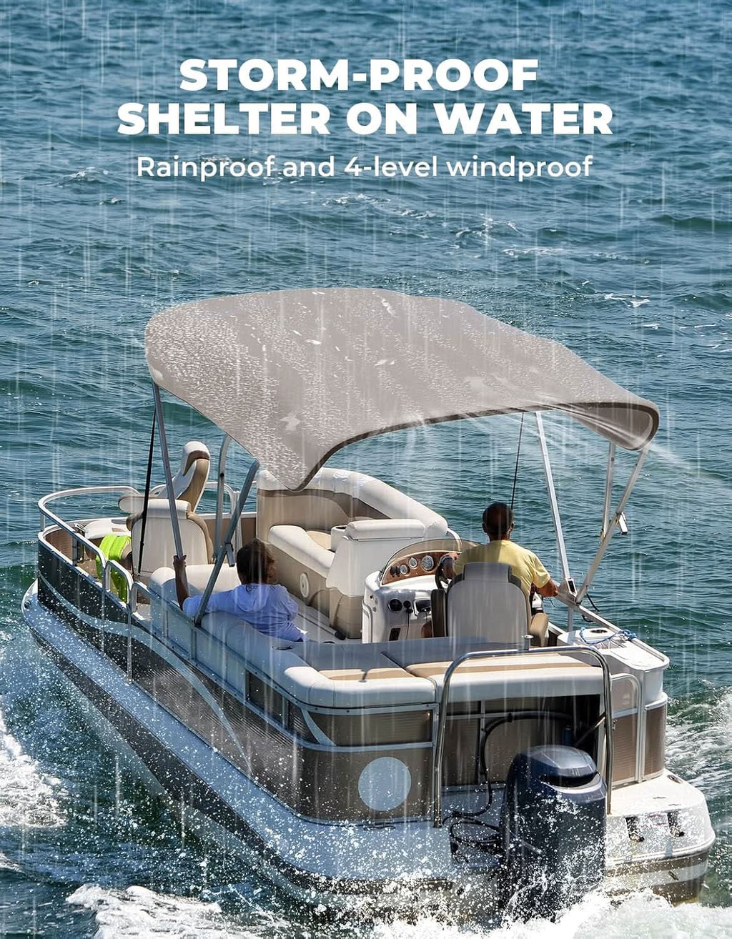 4 Bow Bimini Top Replacement Canvas with Storage Net for Pontoon Boats, No Frame