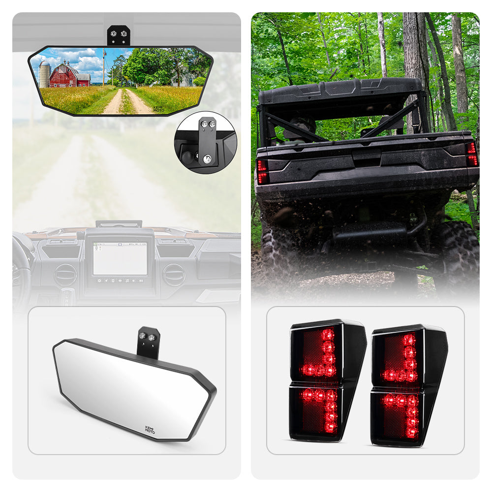 Rear View Mirror & Tail Light For Polaris Ranger XP 1000 2018-2024