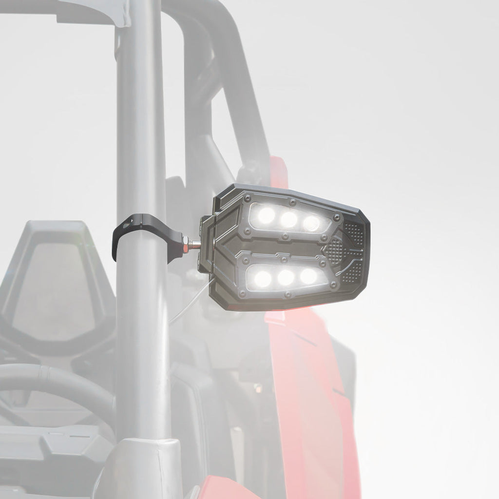 Universal 1.75"/2" Rear View Side Mirrors with LED Rock Light (1 pair)