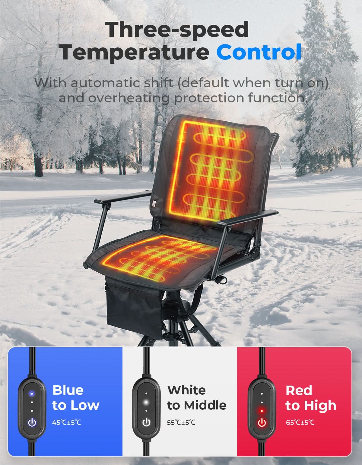 Heated Seat Cushion 3 Mode Adjustable Fast Heating Foldable Chair Pad for Indoor and Outdoor Use