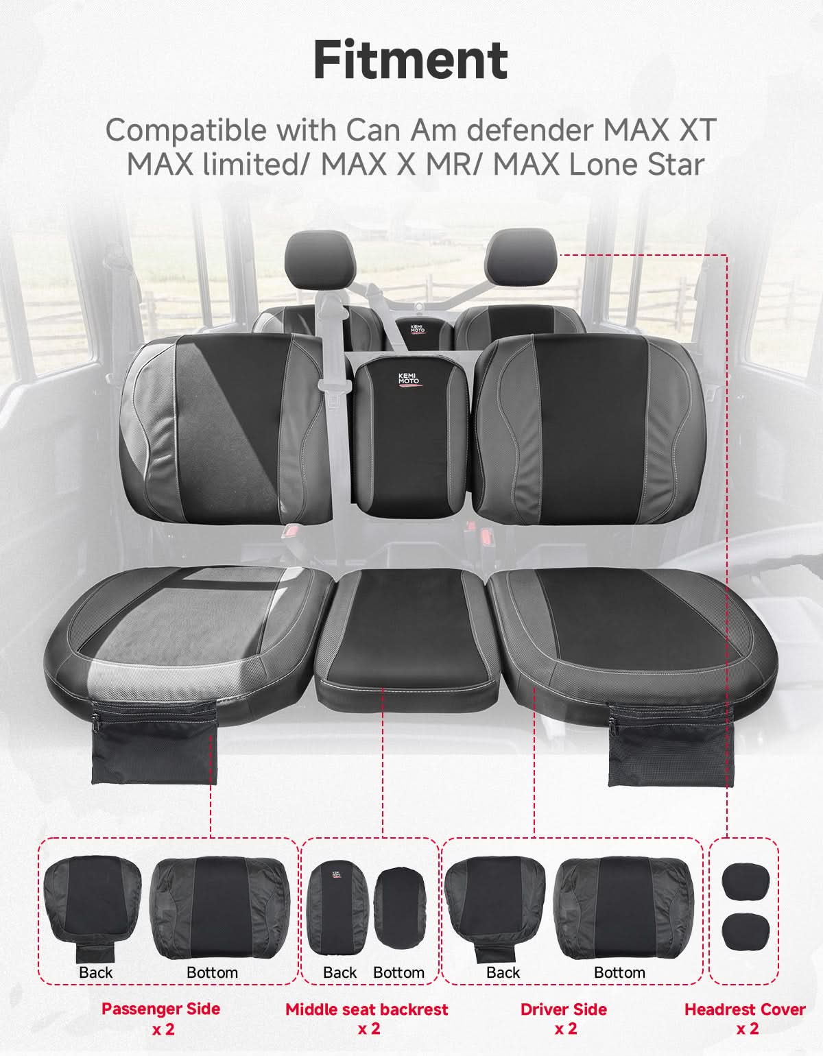 Bolstered Split Bench Seat Covers For Can-Am Defender (2016+)