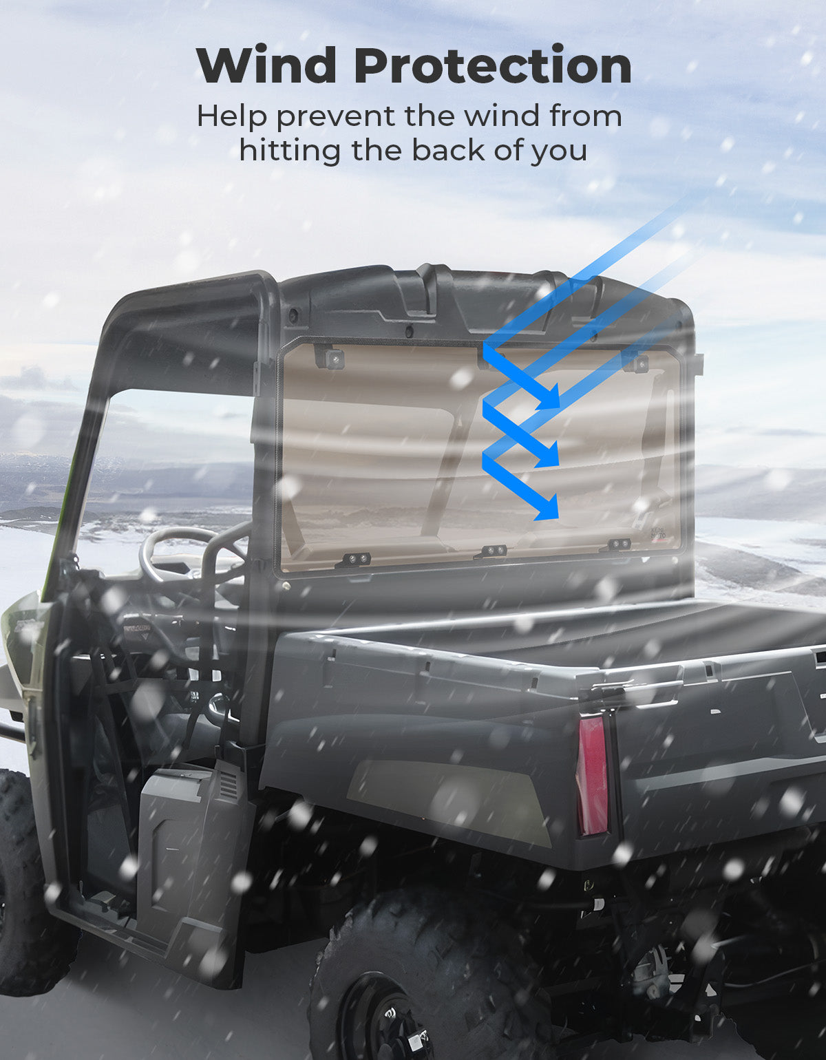 Anti-UV Tinted Rear Window for Polaris Ranger Midsize 570 500, Crew/SP/ETX/EV