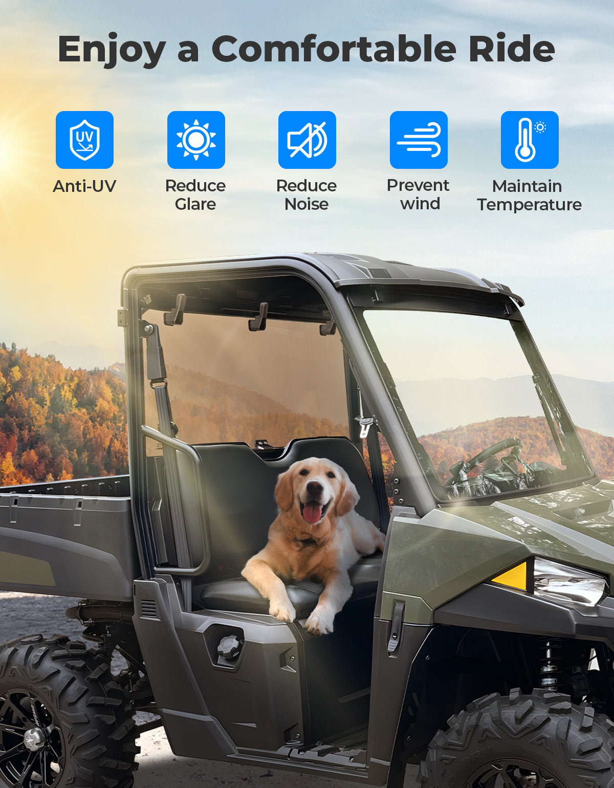Anti-UV Tinted Rear Window for Polaris Ranger Midsize 570 500, Crew/SP/ETX/EV