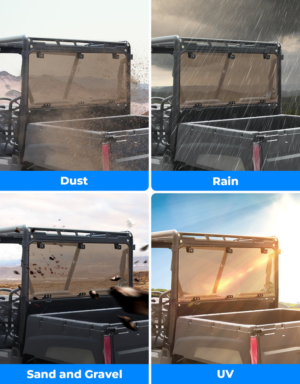 Anti-UV Tinted Rear Window for Polaris Ranger Midsize 570 500, Crew/SP/ETX/EV