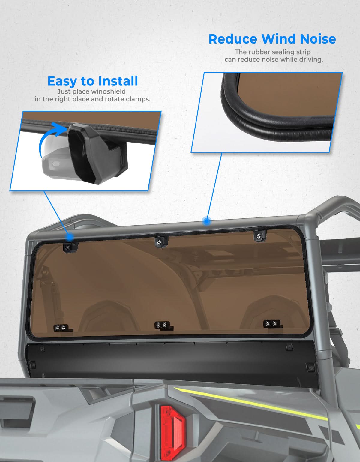 Tinted Rear Hard Windshield for Polaris General 1000/4/XP 1000/4 2016-2026