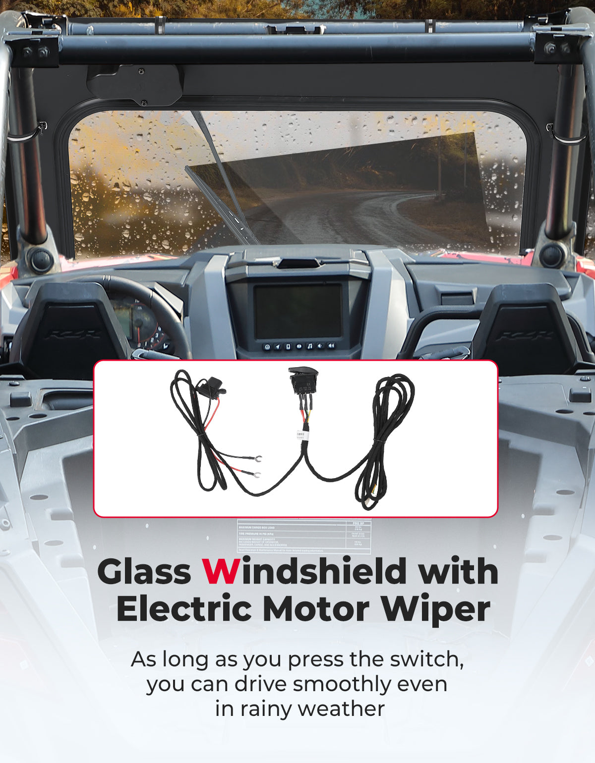 Glass Windshield with Electric Wipers for Polaris RZR PRO XP / RZR Turbo R 2020-2024