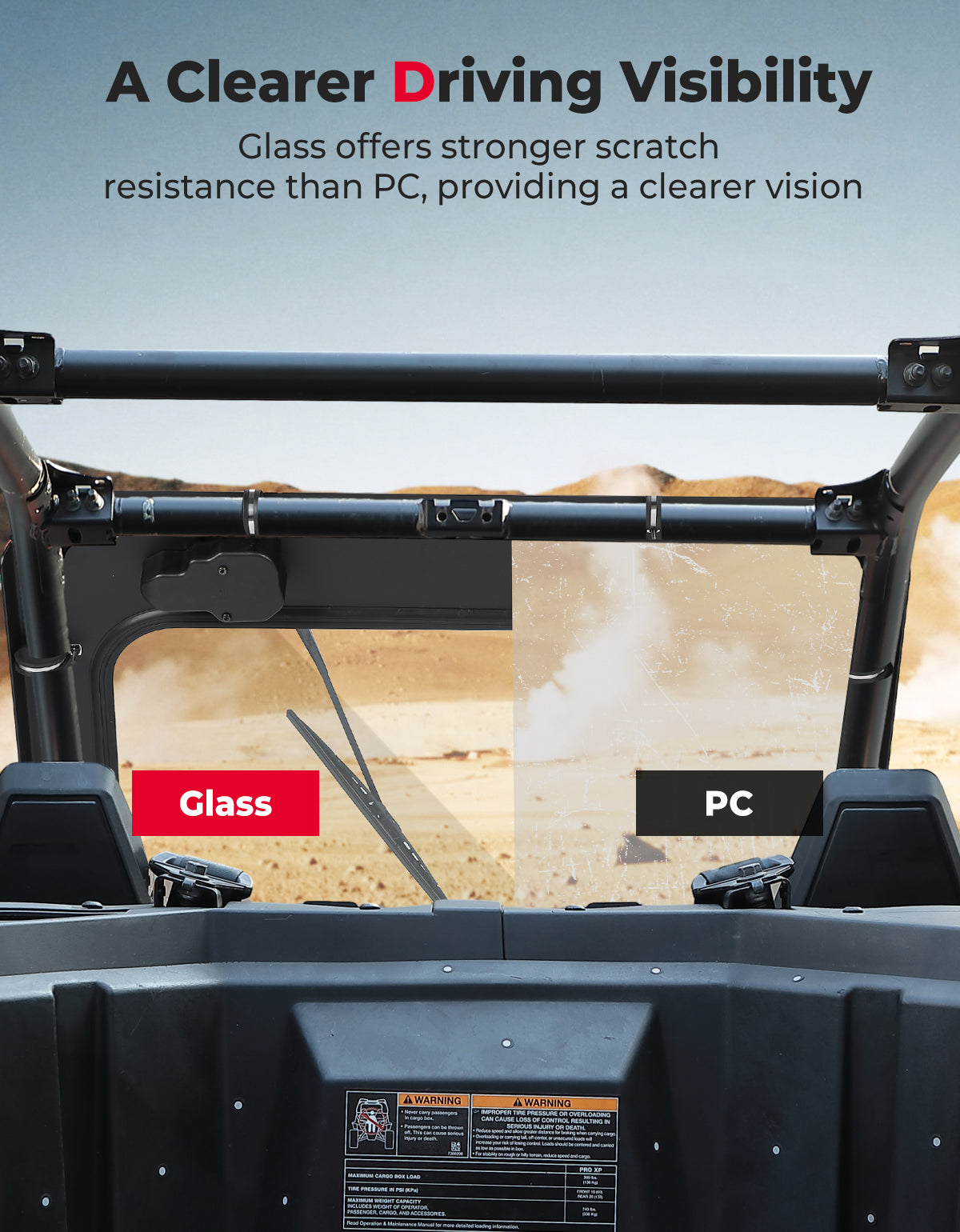Glass Windshield with Electric Wipers for Polaris RZR PRO XP / RZR Turbo R 2020-2024