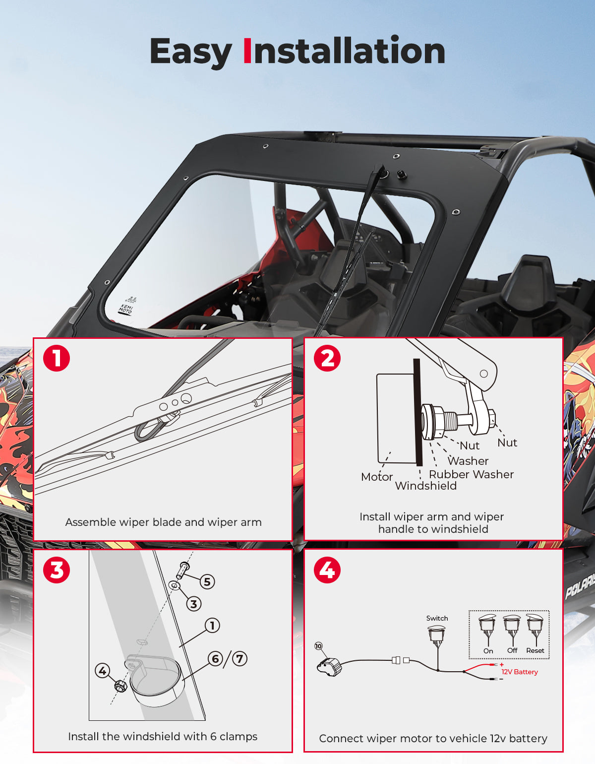 Glass Windshield with Electric Wipers for Polaris RZR PRO XP / RZR Turbo R 2020-2024