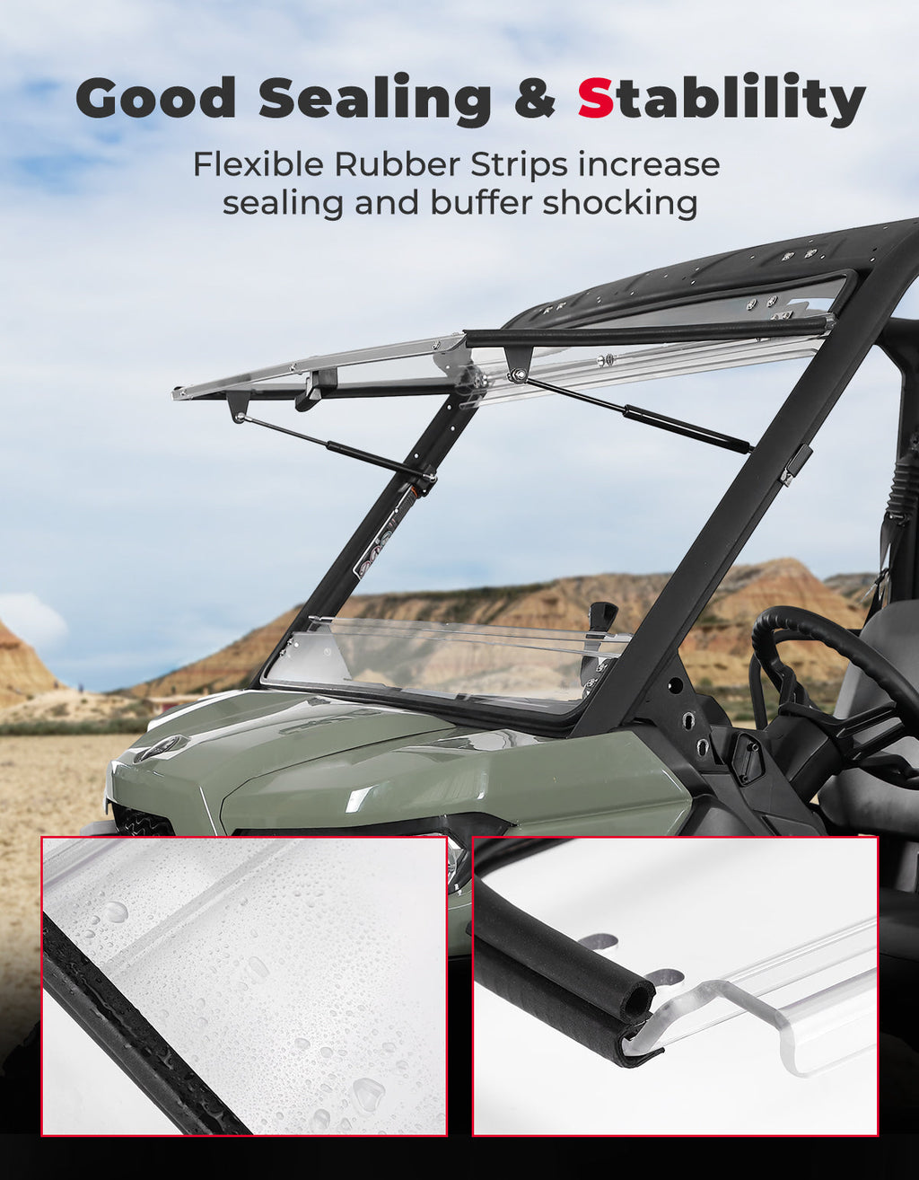 2-in-1 Flip Windshield 1/5" Thick Polycarbonate for Can-Am Defender HD5/8/10
