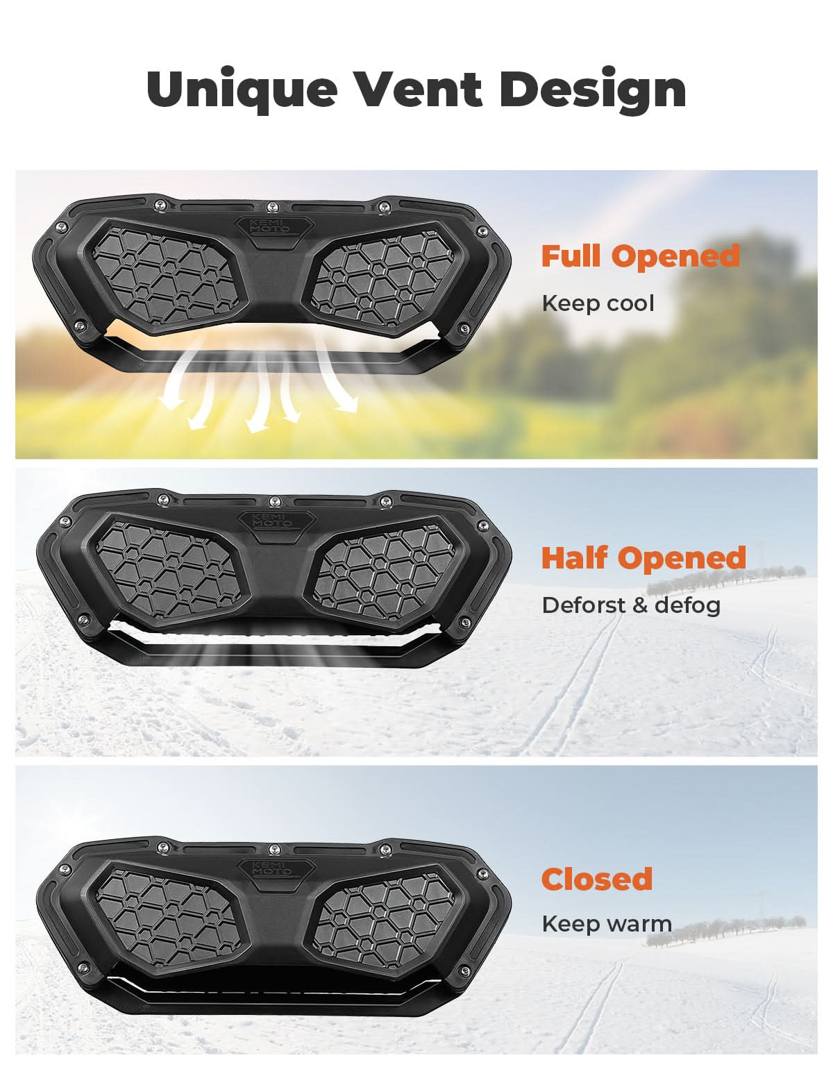 Vented Front Full Windshield with Adjustable Vents and Rubber Strips For Kawasaki